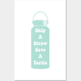 Skip a Straw Save The Turtles VSCO Girl Water Flask Sticker Shirt Gifts Teal Aqua Blue Posters and Art